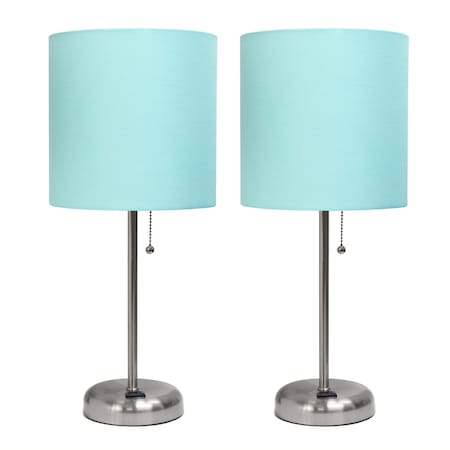 Limelights Brushed Steel Stick Lamp with Charging Outlet Set, Aqua, PK 2 LC2001-AQU-2PK